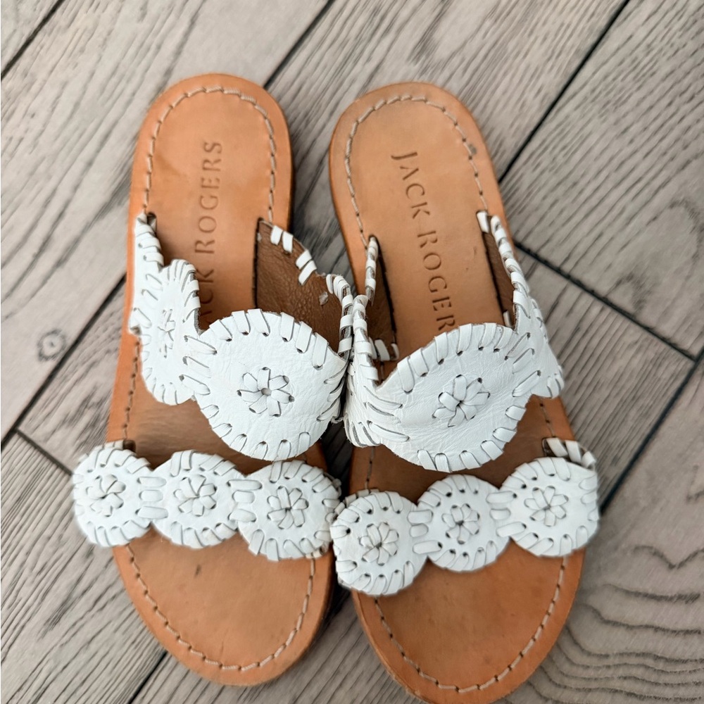 Jack Rogers White Leather Girls Slide Sandals